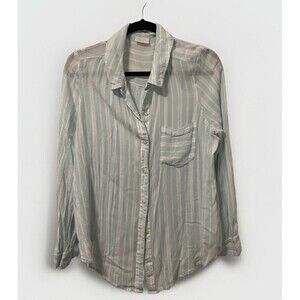 Abound Size Large Blue Striped‎ Front Tie Button Up Shirt Basic Staple